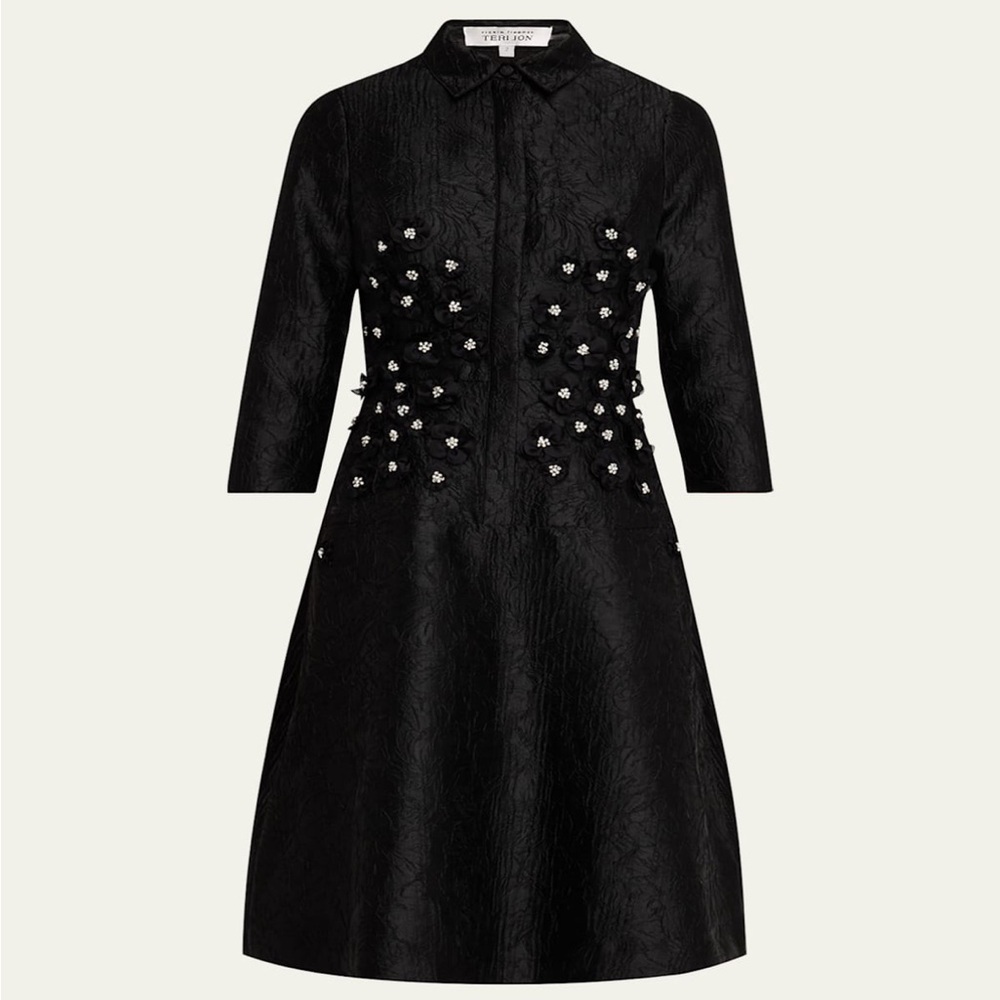Teri Jon Floral Applique Jacquard Shirtdress Size 10